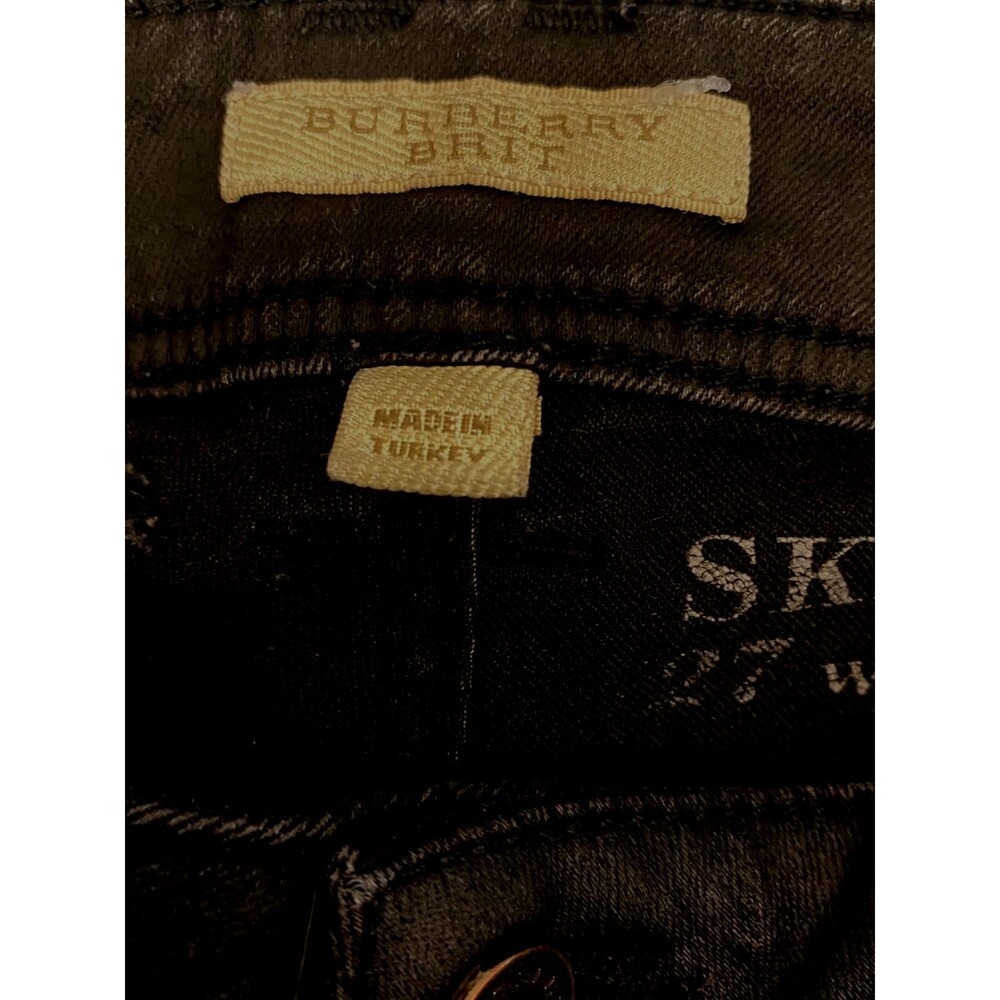 Burberry Brit Westbourne~ Jeans~27" Waist S Small~Black Waxed Skinny Stretch~Rip - Picture 5 of 8